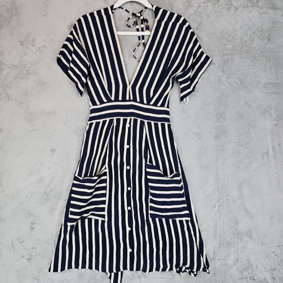 Faithfull the Brand Dresses & Skirts - Faithfull The Brand Milan Striped Midi Dress Womens XS Navy Cream Rayon V-Neck